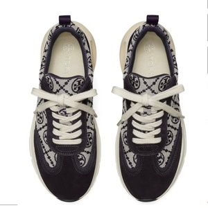 Tory Burch Navy and Cream Logo Knit Sneakers